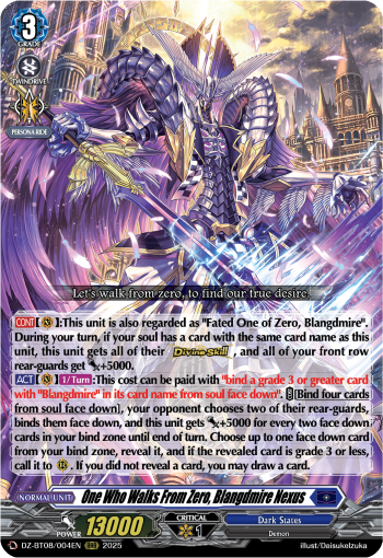 One Who Walks From Zero, Blangdmire Necros - Cardfight Vanguard RRR Card Image